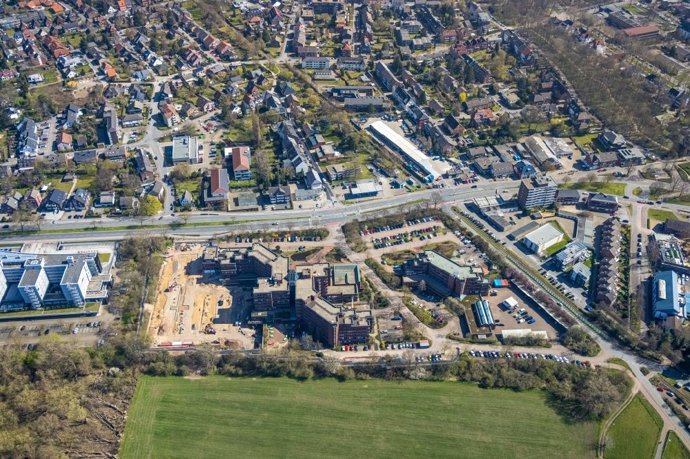 Aerial photograph Wesel - Construction site with development works and embankments works on Kreisverwaltung Wesel in Wesel at Ruhrgebiet in the state North Rhine-Westphalia, Germany