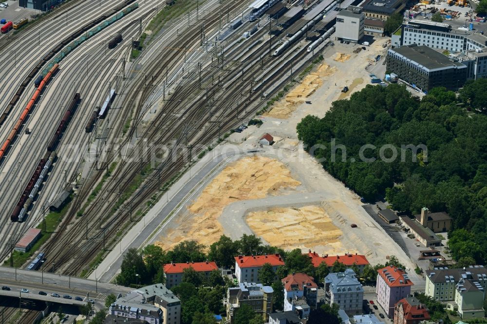 Aerial photograph Augsburg - Construction site with development works and embankments works on Ladehofstrasse in Augsburg in the state Bavaria, Germany