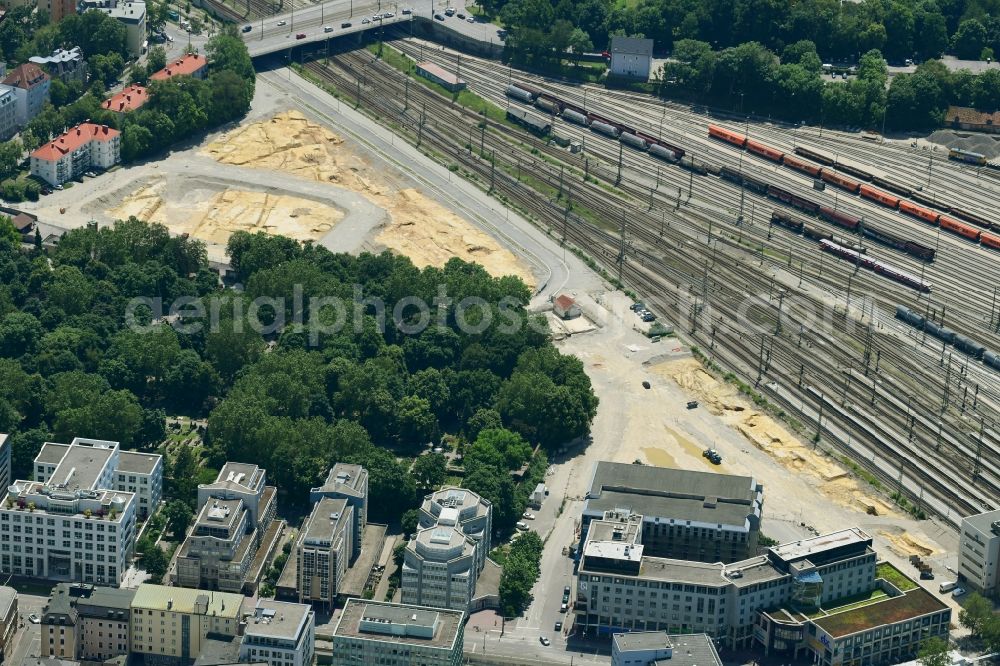 Aerial image Augsburg - Construction site with development works and embankments works on Ladehofstrasse in Augsburg in the state Bavaria, Germany