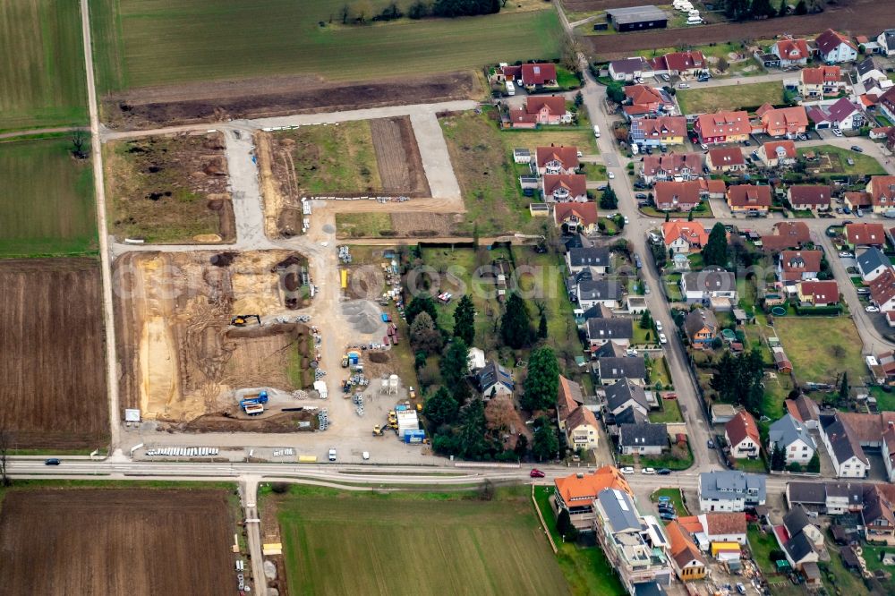 Mahlberg from the bird's eye view: Construction site with development and landfill works in Mahlberg in the state of Baden - Wuerttemberg, Germany