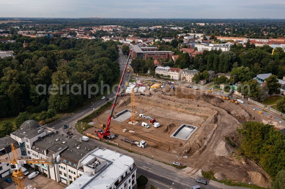 Bernau from above - Construction site with development works and embankments works Mehrzweckhalle Bernau in Bernau in the state Brandenburg, Germany