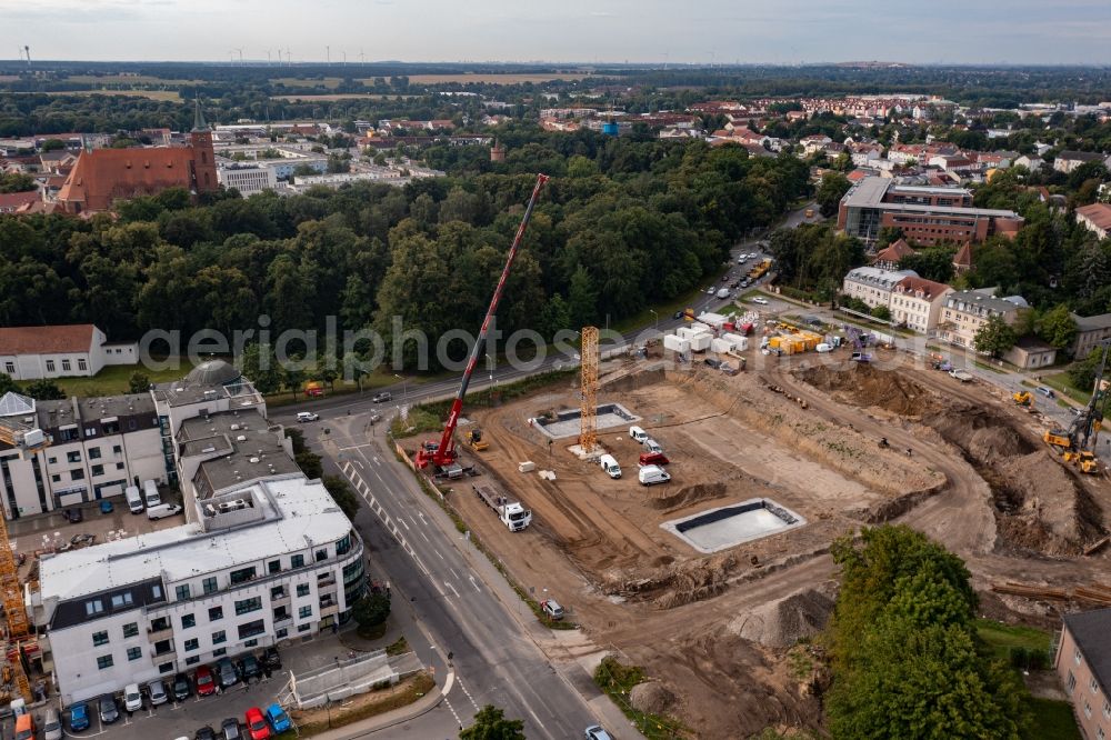 Bernau from the bird's eye view: Construction site with development works and embankments works Mehrzweckhalle Bernau in Bernau in the state Brandenburg, Germany