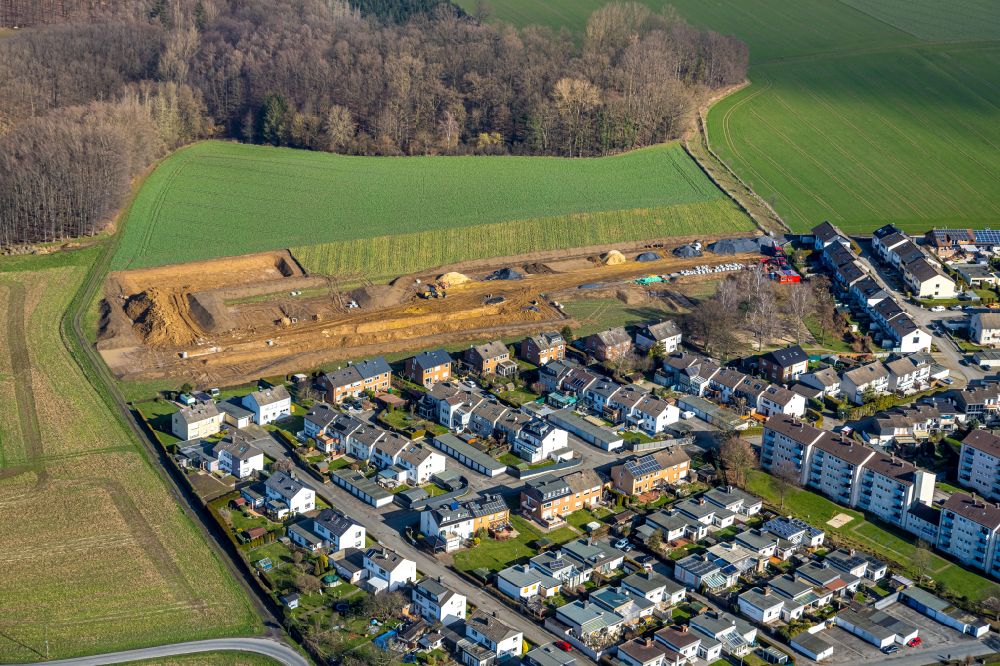 Aerial photograph Ardey - Construction site with development works and embankments works in Neubaugebiet Auf dem Buhrlande in Ardey at Sauerland in the state North Rhine-Westphalia, Germany