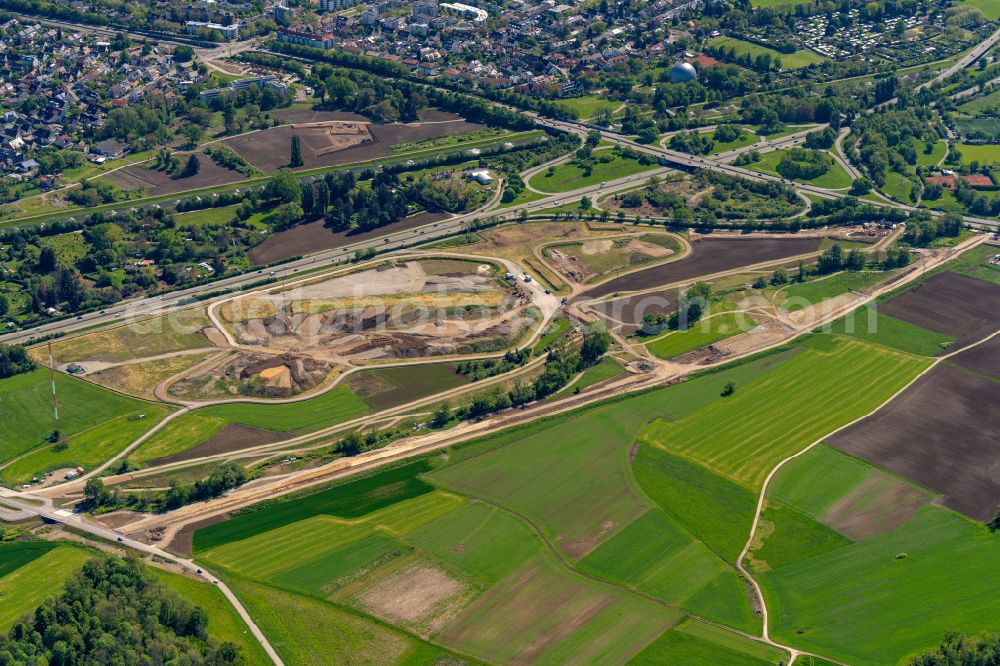 Aerial image Freiburg im Breisgau - Construction site with development works and embankments works in neuen Stadtteil Dietenbach in Freiburg im Breisgau in the state Baden-Wuerttemberg, Germany