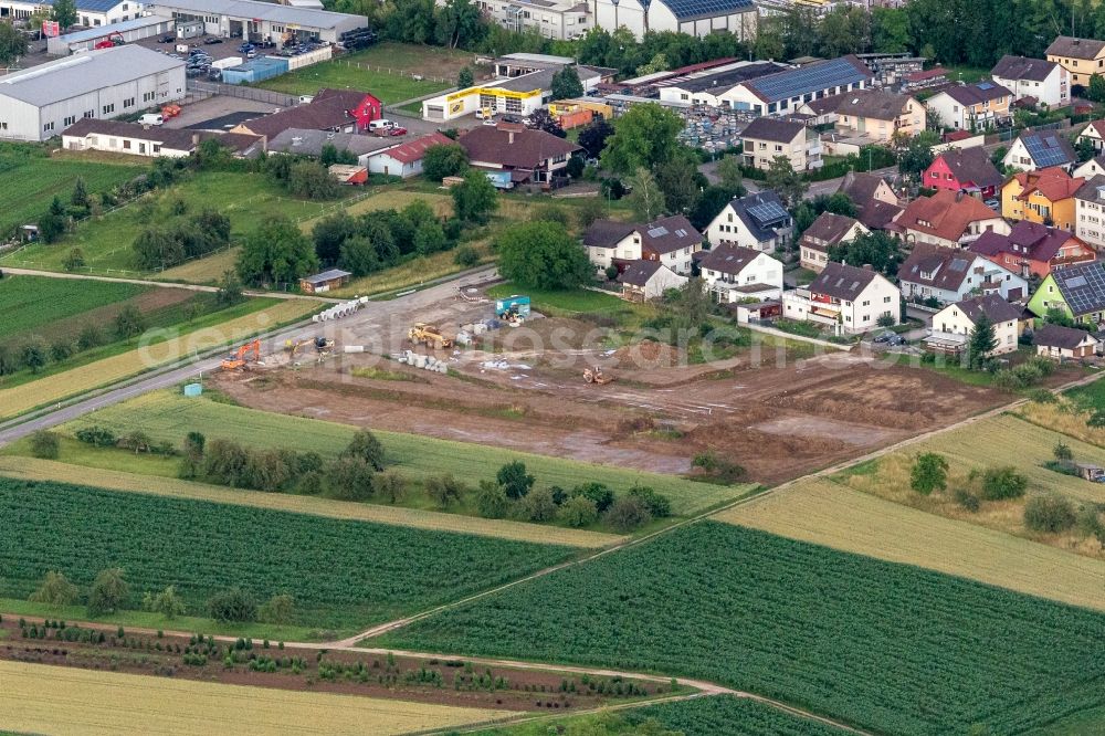 Aerial image Altdorf - Construction site with development works and embankments works Orschweierer Strasse in Altdorf in the state Baden-Wuerttemberg, Germany