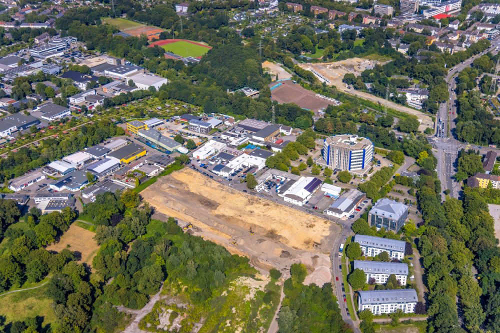 Essen from above - Construction site with development works and embankments works on street Hilgerstrasse in the district Nordviertel in Essen at Ruhrgebiet in the state North Rhine-Westphalia, Germany