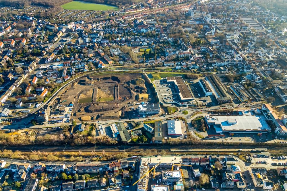 Dortmund from the bird's eye view: Construction site with development works and embankments works in the district Zechenplatz in Dortmund in the state North Rhine-Westphalia, Germany