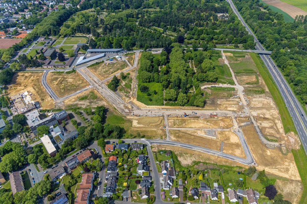 Aerial photograph Bochum - Construction site with development works and embankments works at Ostpark for the quarter Feldmark in the district Altenbochum in Bochum at Ruhrgebiet in the state North Rhine-Westphalia, Germany