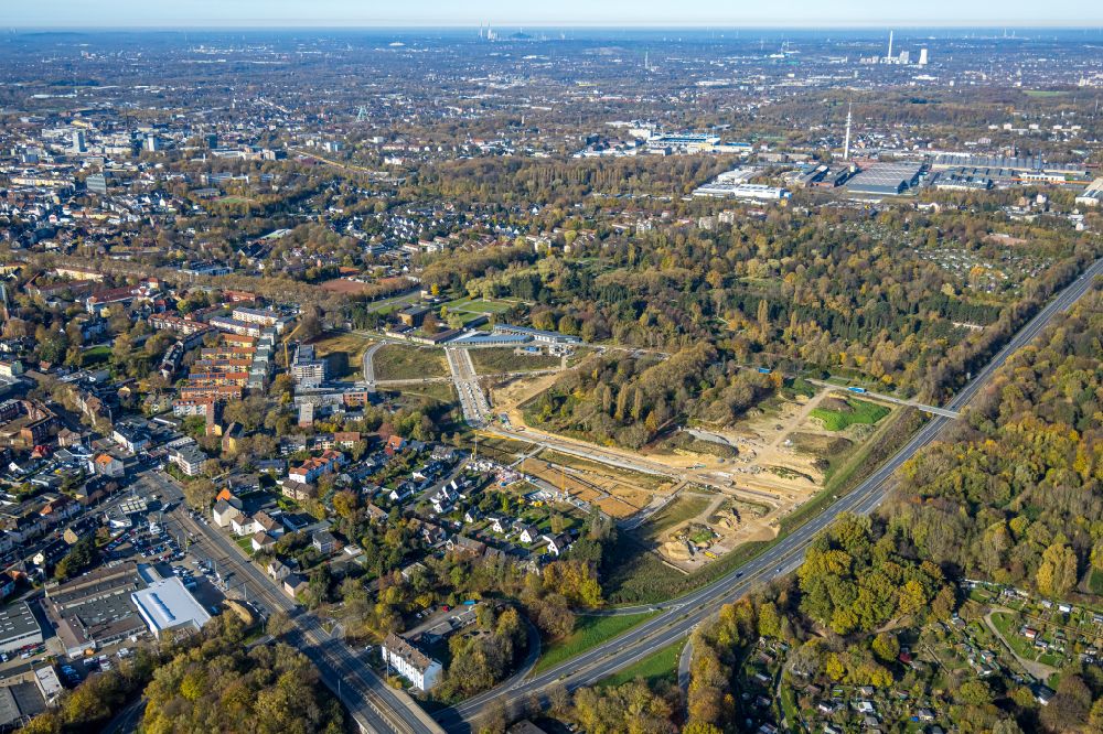 Bochum from above - Construction site with development works and embankments works at Ostpark for the quarter Feldmark in the district Altenbochum in Bochum at Ruhrgebiet in the state North Rhine-Westphalia, Germany