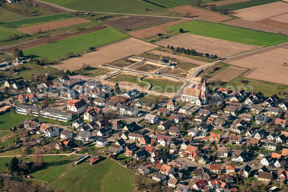 Aerial photograph Reute - Construction site with development works and embankments works Reute bei Freiburg in Reute in the state Baden-Wuerttemberg, Germany