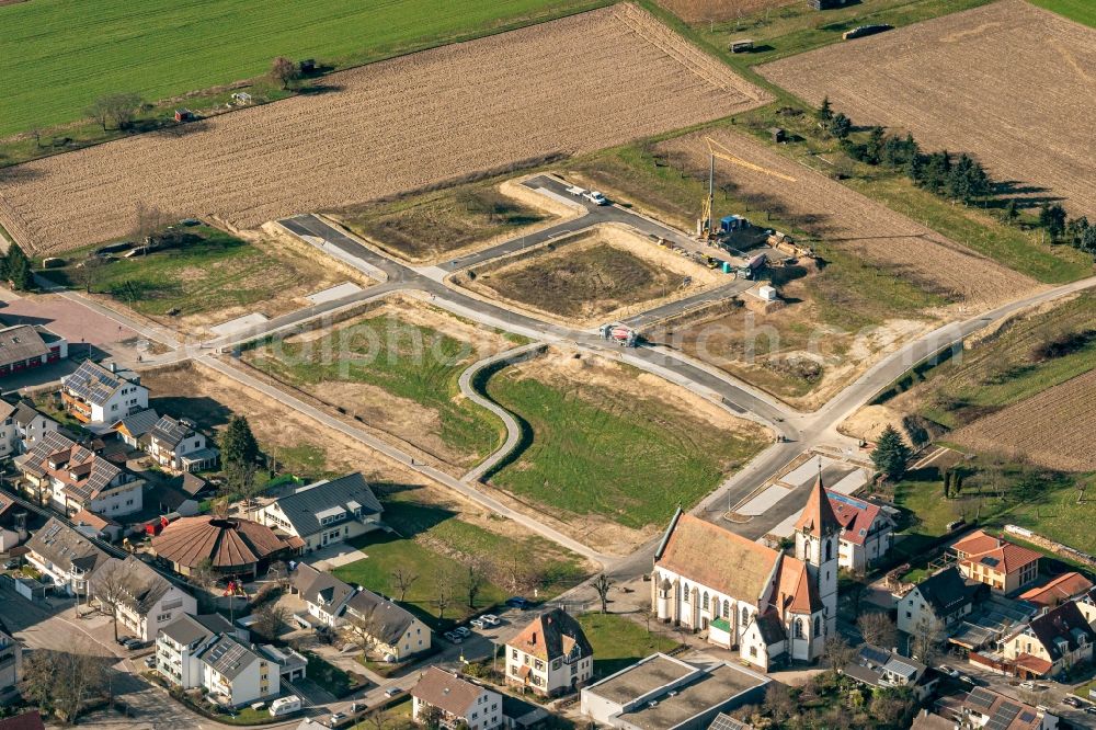 Reute from above - Construction site with development works and embankments works Reute bei Freiburg in Reute in the state Baden-Wuerttemberg, Germany