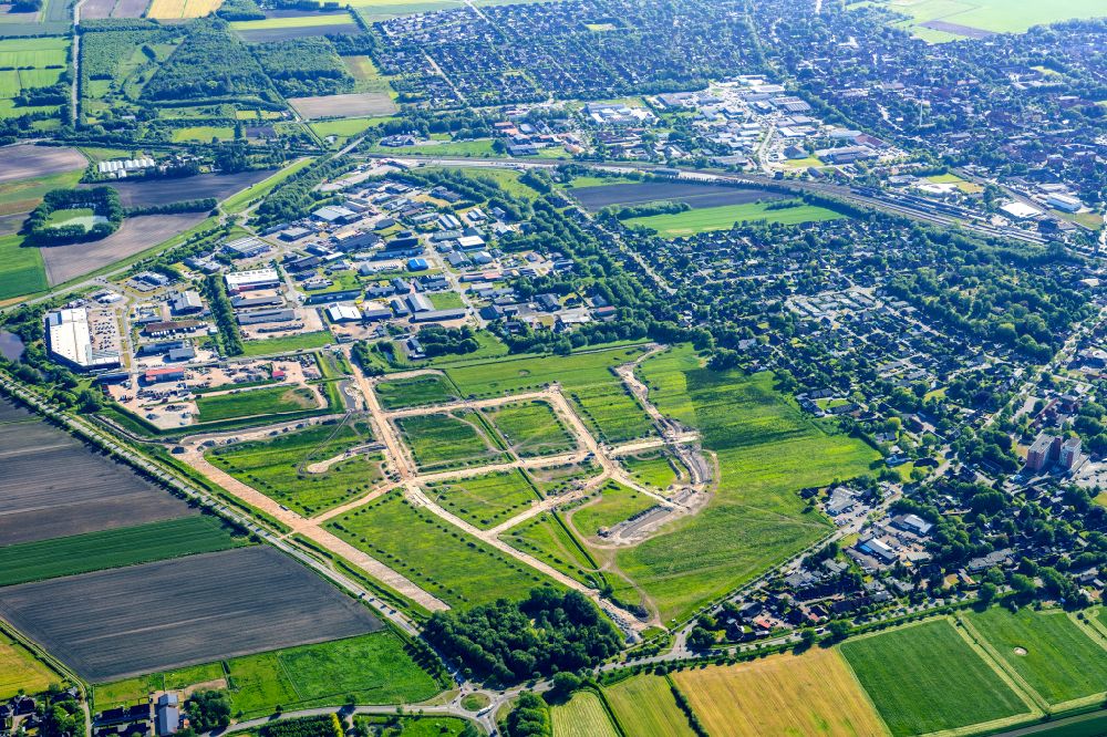 Aerial photograph Niebüll - Construction site with development works and embankments works Sielzug Neuer Jordan in Niebuell North Friesland in the state Schleswig-Holstein, Germany