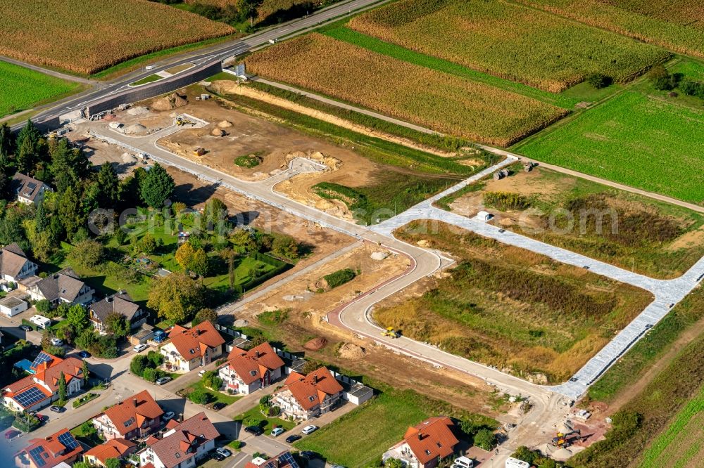 Aerial image Orschweier - Construction site with development works and embankments works Wohngebiet in Orschweier in the state Baden-Wurttemberg, Germany