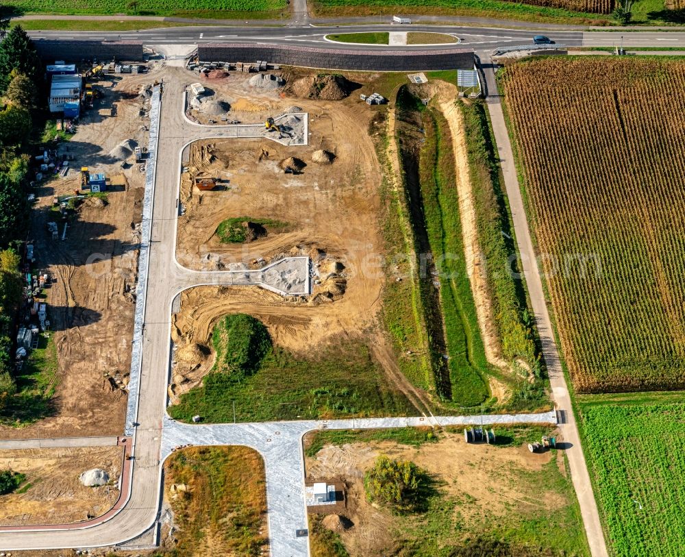Aerial photograph Orschweier - Construction site with development works and embankments works Wohngebiet in Orschweier in the state Baden-Wurttemberg, Germany