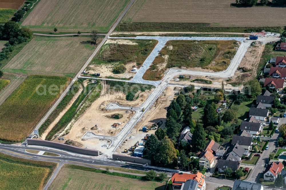 Orschweier from above - Construction site with development works and embankments works Wohngebiet in Orschweier in the state Baden-Wurttemberg, Germany
