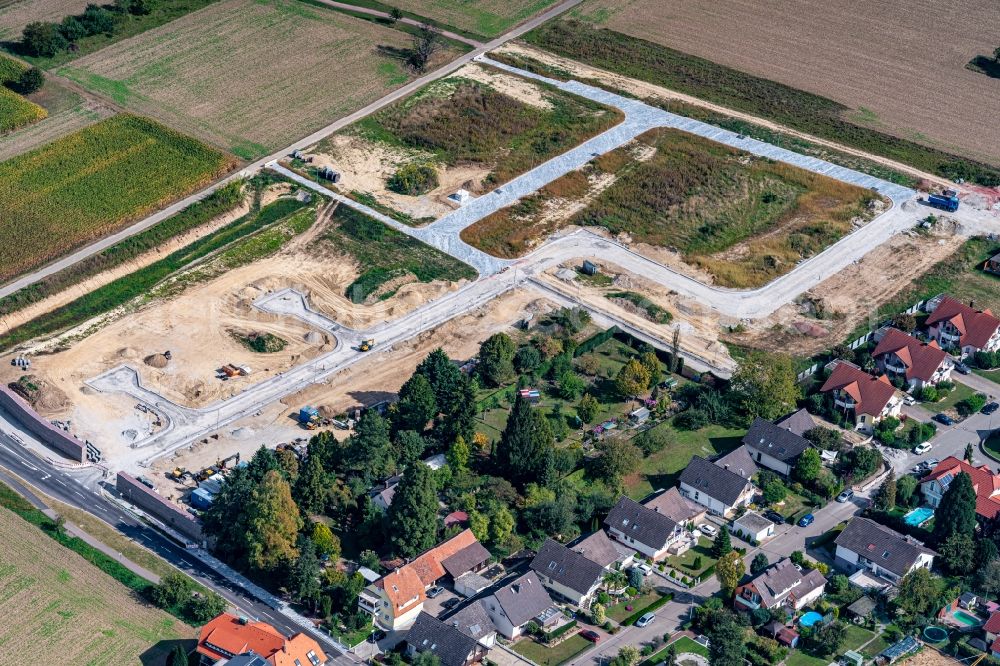 Orschweier from the bird's eye view: Construction site with development works and embankments works Wohngebiet in Orschweier in the state Baden-Wurttemberg, Germany