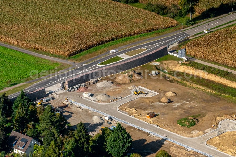 Orschweier from the bird's eye view: Construction site with development works and embankments works Wohngebiet in Orschweier in the state Baden-Wurttemberg, Germany