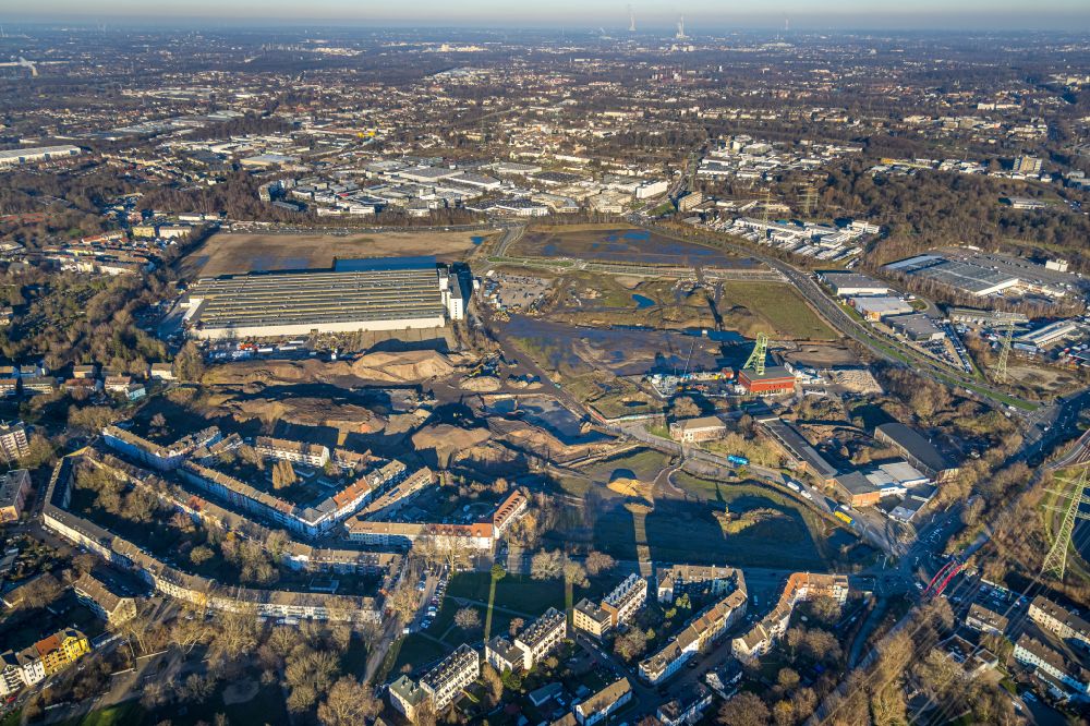 Aerial image Essen - Construction site with development works and embankments works zum Neubau of Stadtquartier Essen 51 in Essen at Ruhrgebiet in the state North Rhine-Westphalia, Germany