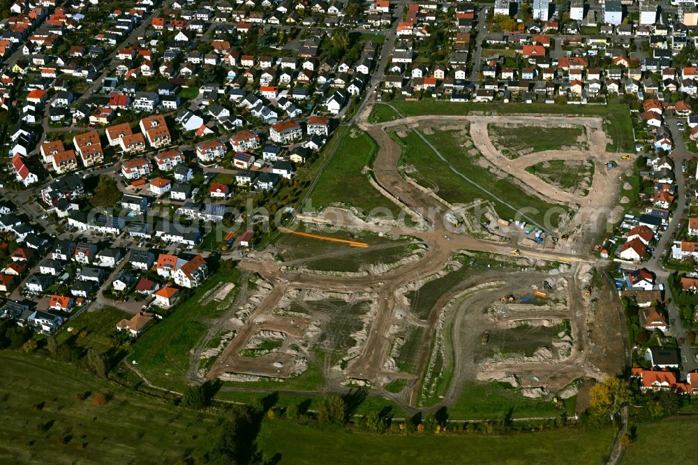 Haßloch from above - Construction site with development works and embankments works to build a new road south of Rosenstrasse in Hassloch in the state Rhineland-Palatinate, Germany