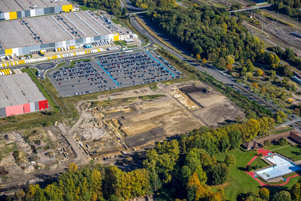 Dortmund from above - Construction site with development works and embankments works between Brackeler Strasse and Springorumstrasse in the district Westfalenhuette in Dortmund at Ruhrgebiet in the state North Rhine-Westphalia, Germany