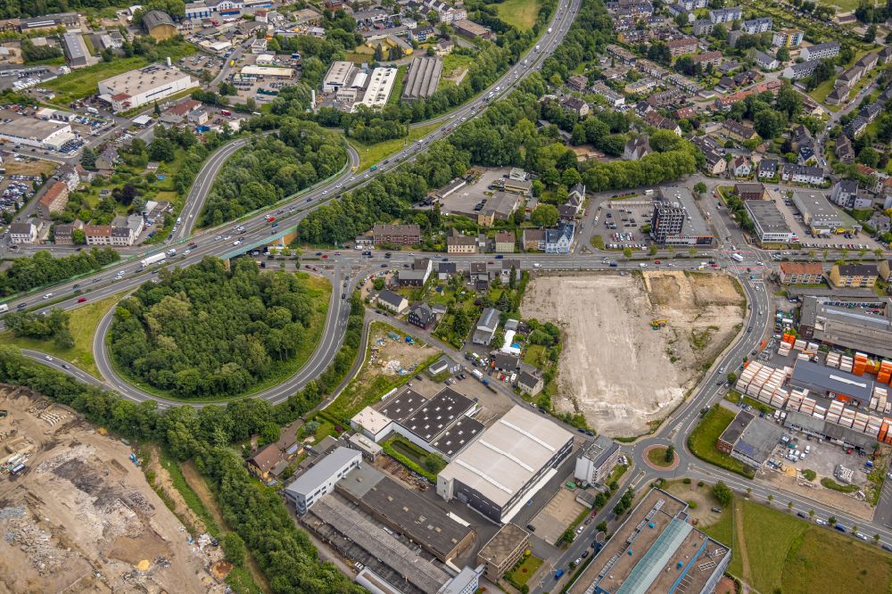 Bochum from above - Construction site with development works and embankments works on Rensingstrasse in the district Riemke in Bochum at Ruhrgebiet in the state North Rhine-Westphalia, Germany