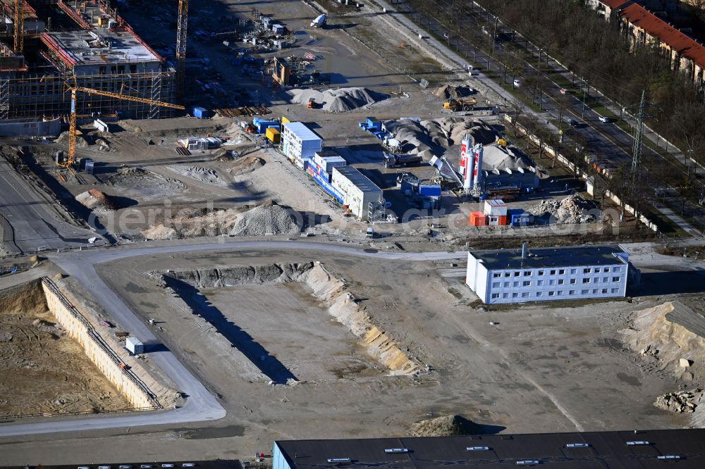 Aerial image München - Construction site with development, foundation, earth and landfill works on street Heidemannstrasse in the district Freimann in Munich in the state Bavaria, Germany