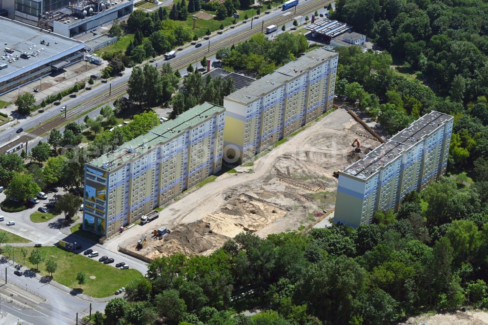 Aerial image Berlin - Construction site with development, foundation, earth and landfill works on street Rhinstrasse in the district Friedrichsfelde in Berlin, Germany