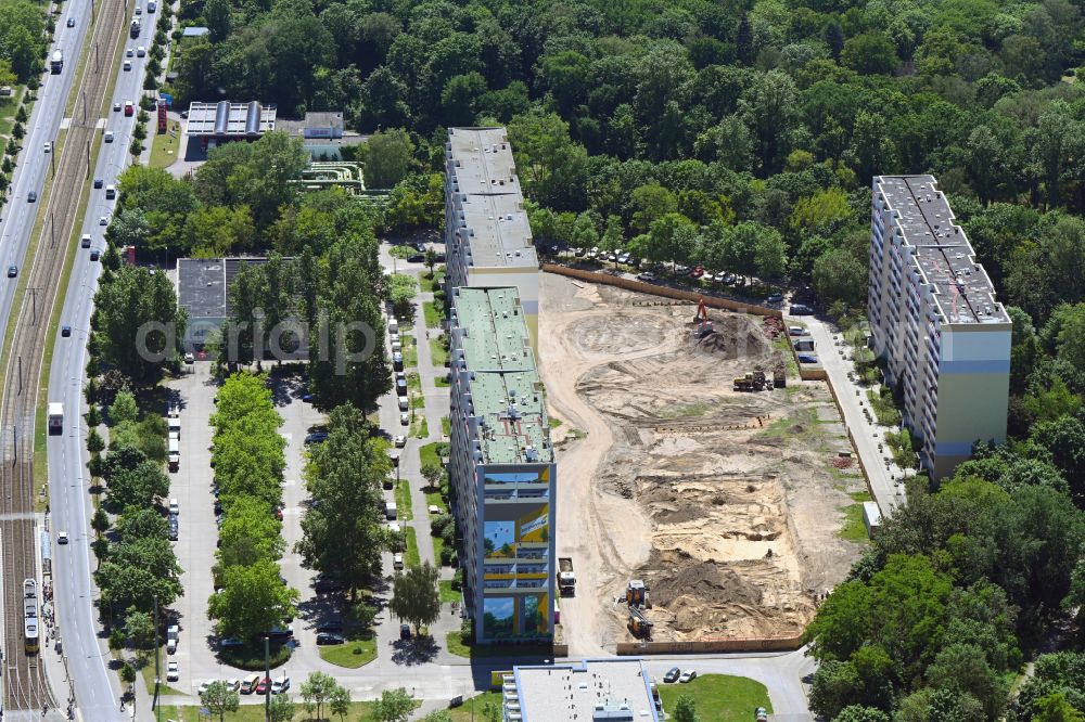 Aerial photograph Berlin - Construction site with development, foundation, earth and landfill works on street Rhinstrasse in the district Friedrichsfelde in Berlin, Germany