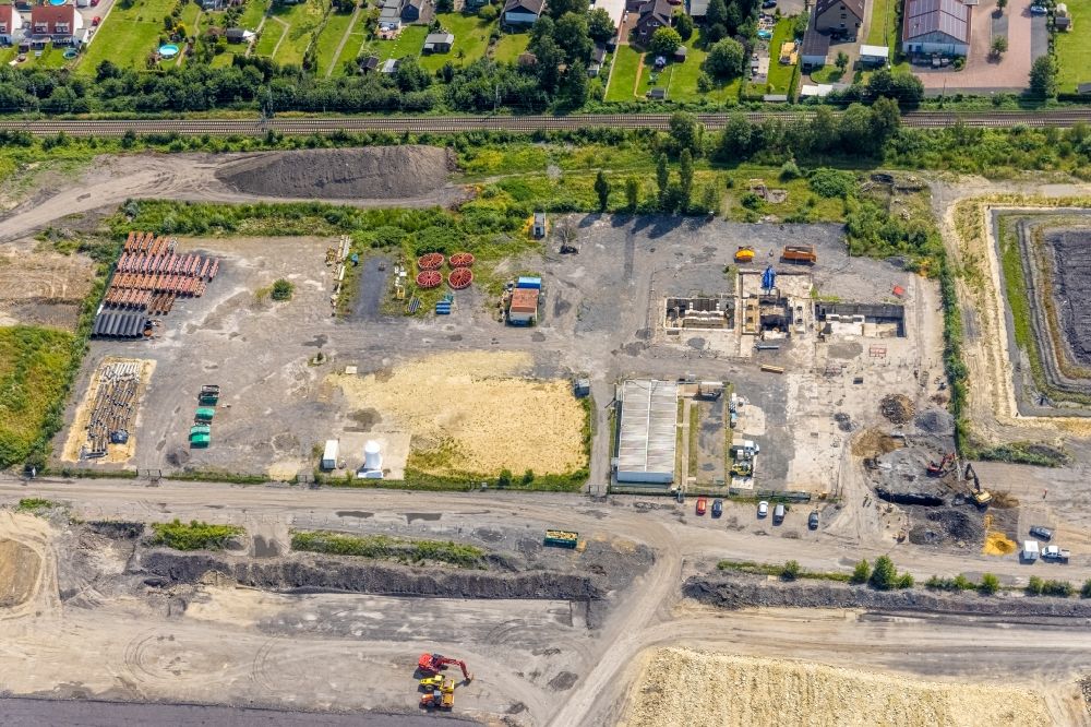 Aerial image Bergkamen - Construction site with development, foundation, earth and landfill works Wasserstadt Aden in Bergkamen in the state North Rhine-Westphalia, Germany