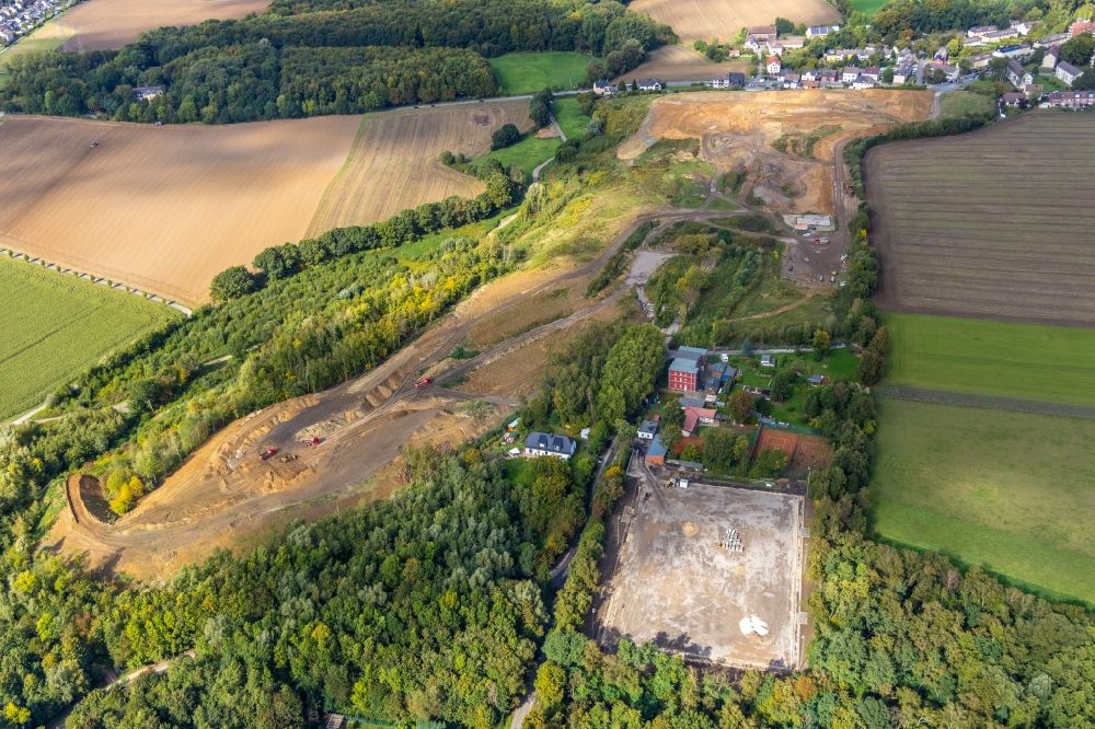 Aerial photograph Bochum - Construction site with development, foundation, earth and landfill works for the new building of a golfpark and the renovation of a sports ground along the Noerenbergstrasse in Bochum in the state North Rhine-Westphalia, Germany