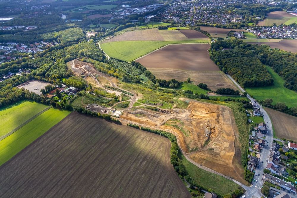 Aerial image Bochum - Construction site with development, foundation, earth and landfill works for the new building of a golfpark and the renovation of a sports ground along the Noerenbergstrasse in Bochum in the state North Rhine-Westphalia, Germany