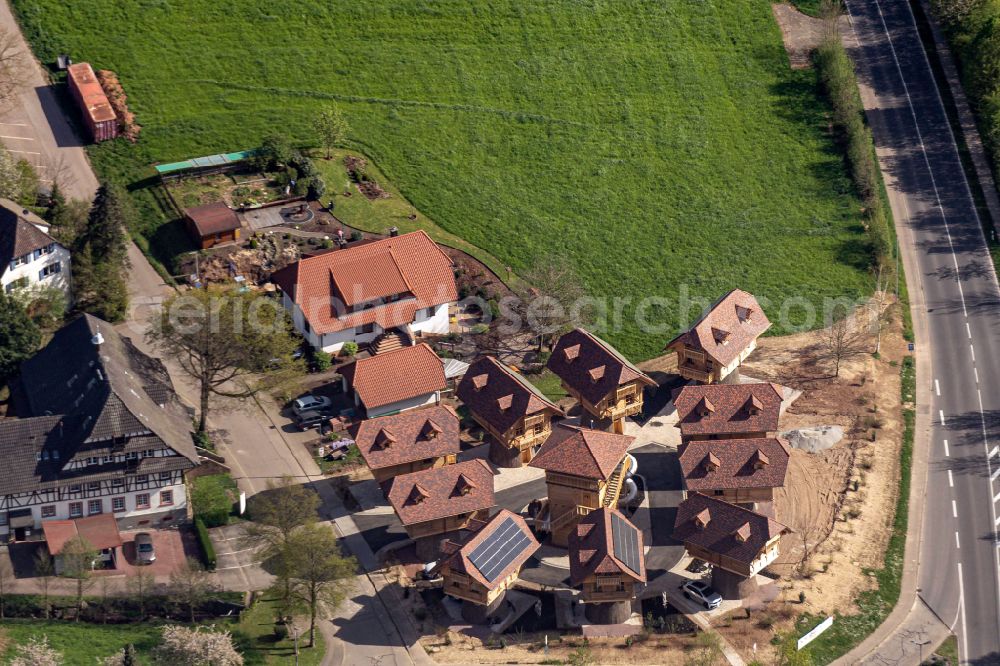 Seelbach from the bird's eye view: Construction site of holiday house plant of the park Baumhaeuser in Seelbach in the state Baden-Wuerttemberg, Germany
