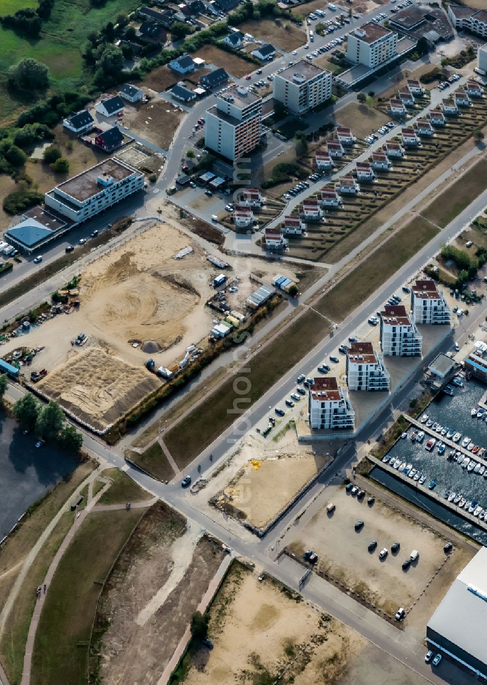 Wendtorf from the bird's eye view: Construction site of holiday house plant of the park OstseeFerienpark Marina Wendtorf in Wendtorf in the state Schleswig-Holstein, Germany