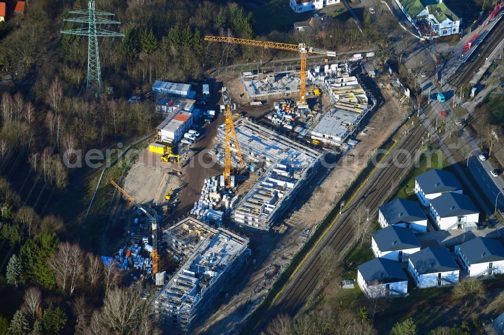 Hamburg from above - Construction site for the new building of Asylum accommodation buildings on Holssteiner Chaussee in the district Eimsbuettel in Hamburg, Germany