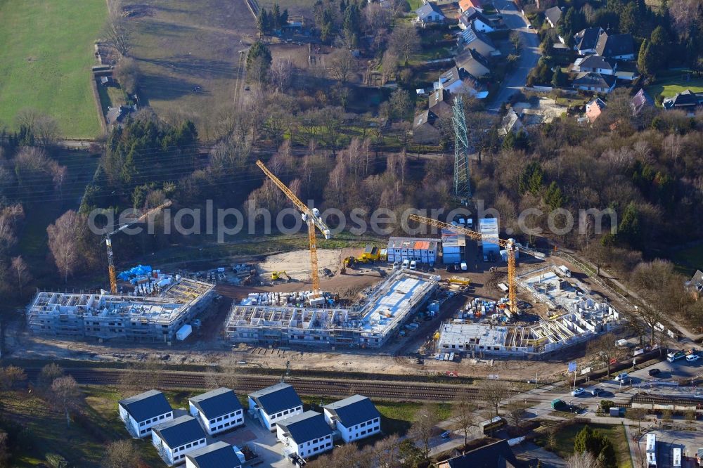 Hamburg from the bird's eye view: Construction site for the new building of Asylum accommodation buildings on Holssteiner Chaussee in the district Eimsbuettel in Hamburg, Germany