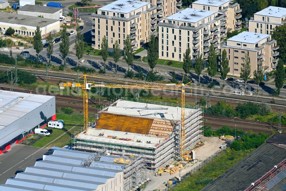 Potsdam from the bird's eye view: Construction site for the new construction of a sculpture depot - building complex and logistics center on the site of the Central Art Depot on Friedrich-Engels-Strasse in the district Suedliche Downtown in Potsdam in the state Brandenburg, Germany