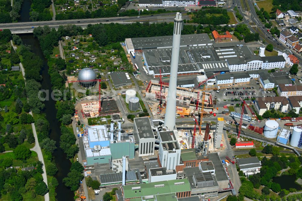 Aerial photograph Braunschweig - Construction site to build a new combined cycle power plant with gas and steam turbine systems HKW Mitte in Brunswick in the state Lower Saxony, Germany