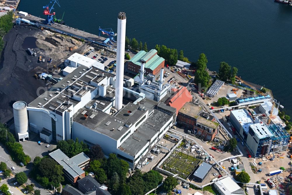 Aerial image Flensburg - Construction site to build a new combined cycle power plant with gas and steam turbine systems on Strandweg in the district Nordstadt in Flensburg in the state Schleswig-Holstein, Germany