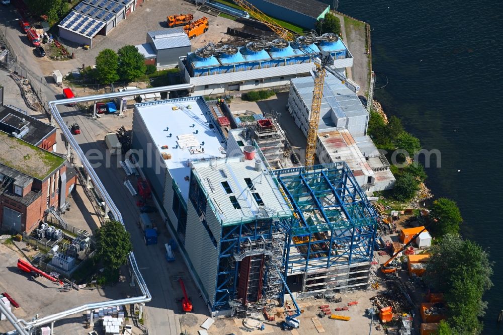 Flensburg from above - Construction site to build a new combined cycle power plant with gas and steam turbine systems on Strandweg in the district Nordstadt in Flensburg in the state Schleswig-Holstein, Germany