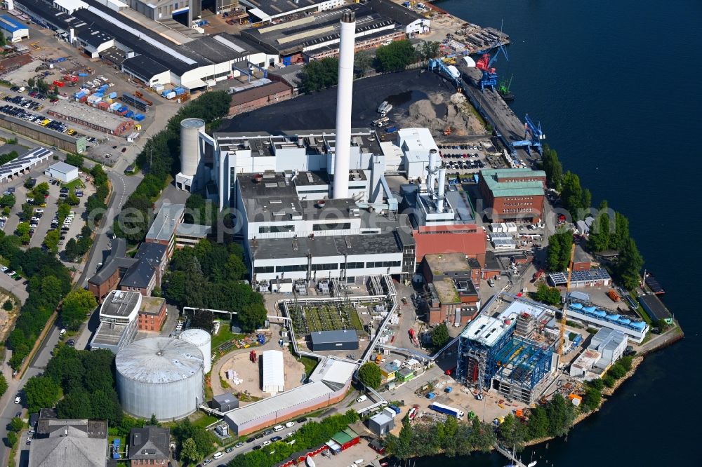 Aerial photograph Flensburg - Construction site to build a new combined cycle power plant with gas and steam turbine systems on Strandweg in the district Nordstadt in Flensburg in the state Schleswig-Holstein, Germany