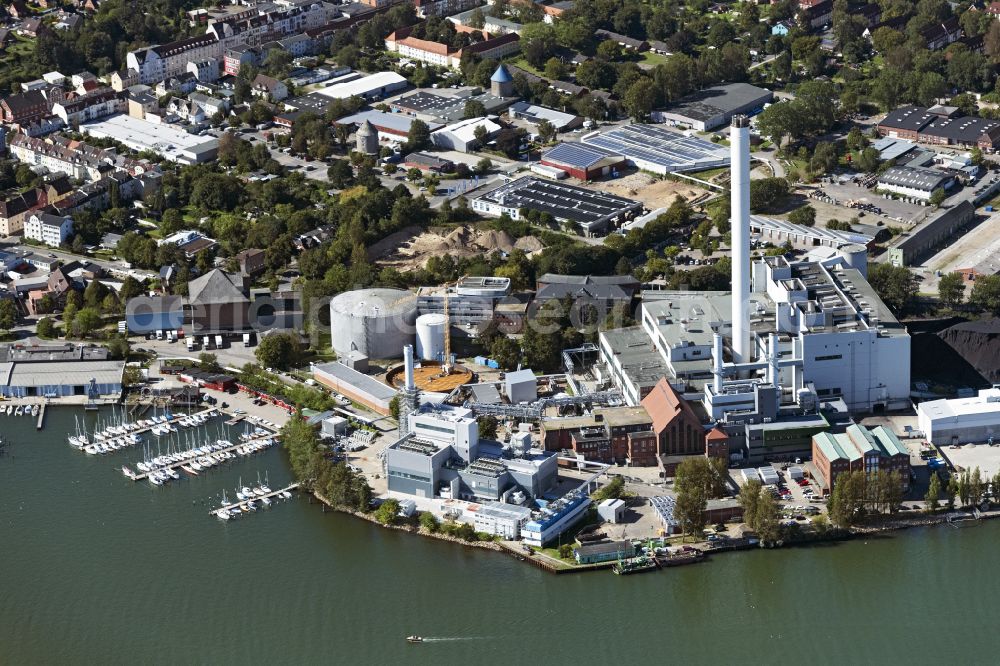 Flensburg from above - Construction site to build a new combined cycle power plant with gas and steam turbine systems on Strandweg in the district Nordstadt in Flensburg in the state Schleswig-Holstein, Germany