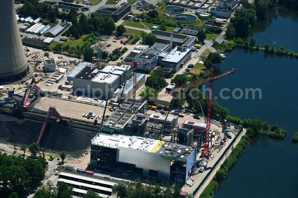 Wolfsburg from above - Construction site to build a new combined cycle power plant with gas and steam turbine systems on factory premises of VW Volkswagen AG in Wolfsburg in the state Lower Saxony, Germany