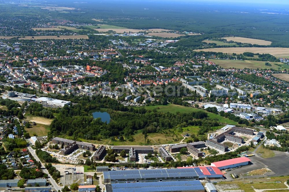 Aerial image Bernau - Construction site for the renovation and reconstruction of the building complex of the former military barracks redevelopment area Panke-Park on Schoenfelder Weg in Bernau in the state Brandenburg, Germany