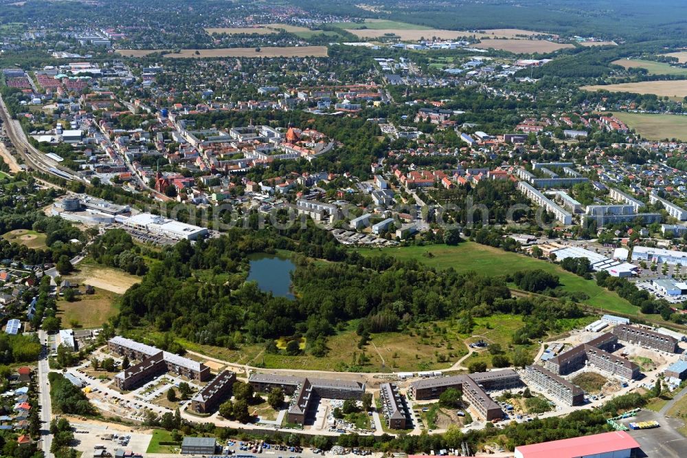 Aerial photograph Bernau - Construction site for the renovation and reconstruction of the building complex of the former military barracks redevelopment area Panke-Park on Schoenfelder Weg in Bernau in the state Brandenburg, Germany