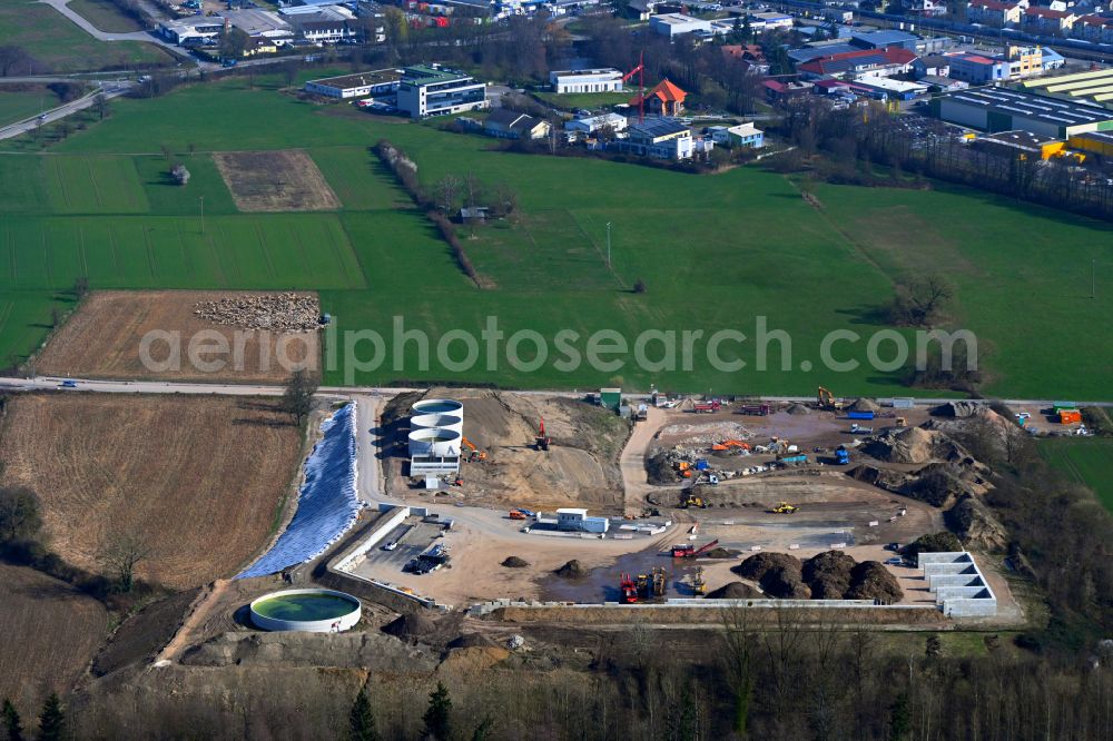 Aerial image Weingarten (Baden) - Construction site for the new construction of the sewage treatment plant basins and cleaning stages for wastewater treatment in Weingarten (Baden) in the state Baden-Wuerttemberg, Germany