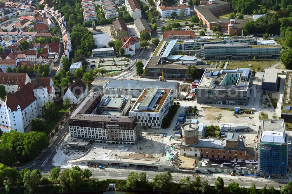 Ingolstadt from above - New construction site the hotel complex on Rossmuehlstrasse in Ingolstadt in the state Bavaria, Germany