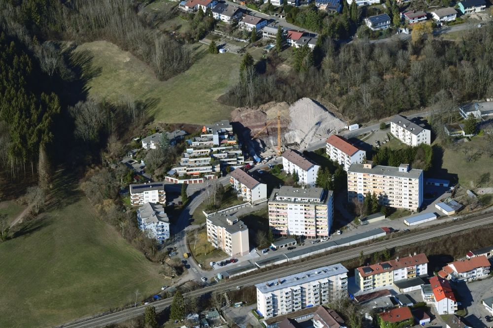 Aerial photograph Waldshut-Tiengen - Residential construction site with multi-family housing development- on Mozartstrasse in Waldshut-Tiengen in the state Baden-Wurttemberg, Germany