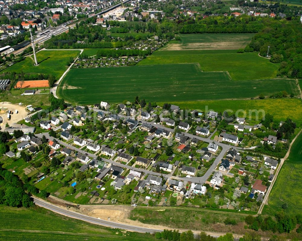 Aerial image Burkersdorf - Residential area construction site of a mixed development with multi-family houses and single-family houses- New building at the in Burkersdorf in the state Saxony, Germany