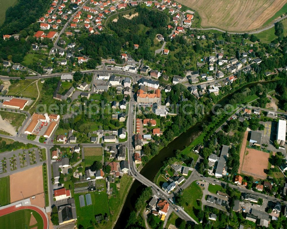 Flöha from the bird's eye view: Residential area construction site of a mixed development with multi-family houses and single-family houses- New building at the in Flöha in the state Saxony, Germany