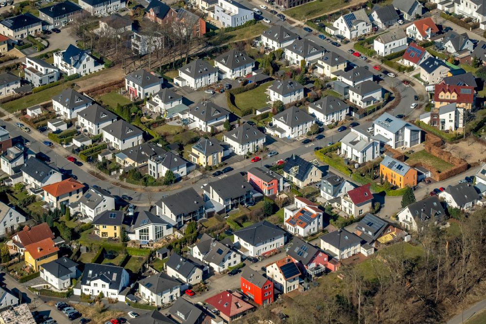 Aerial photograph Dortmund - residential area construction site of a mixed development with multi-family houses and single-family houses- New building at the Lissaboner Allee - Londoner Bogen in Dortmund at Ruhrgebiet in the state North Rhine-Westphalia, Germany